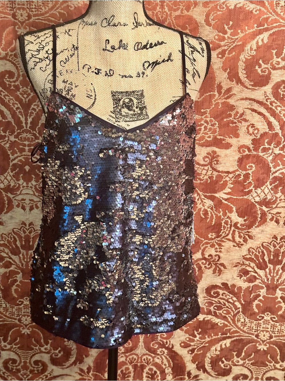 1. State Iridescent Sequin Cami in Black and Blue